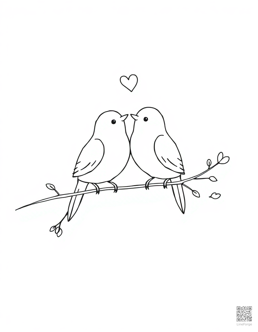 love birds on a branch with hearts coloring page Minimal style - free printable