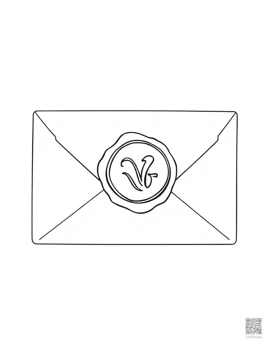 love letter with wax seal coloring page Contour style - free printable