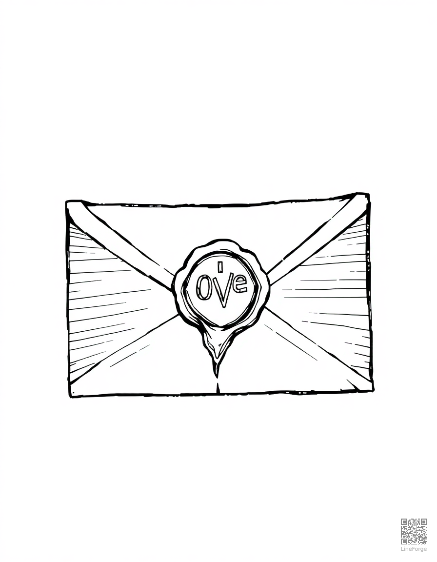 love letter with wax seal coloring page Crosshatch style - free printable