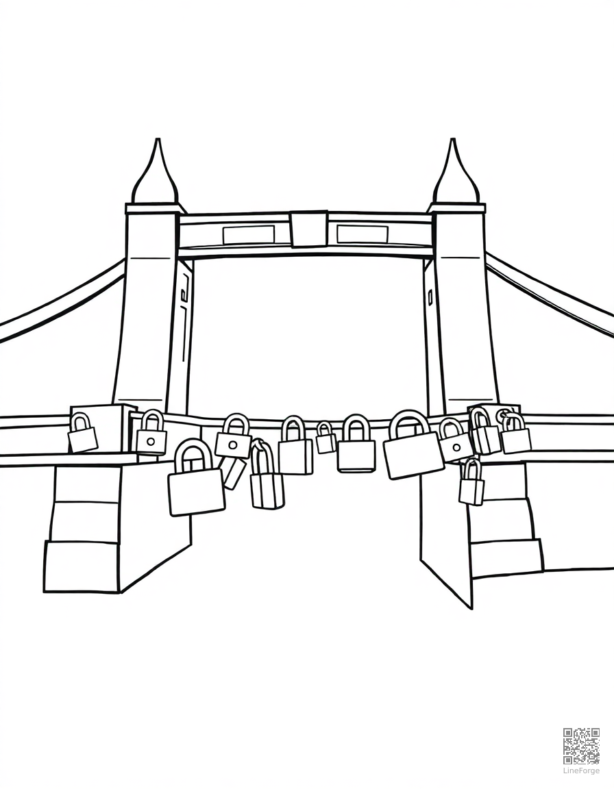 love lock bridge with padlocks coloring page Contour style - free printable