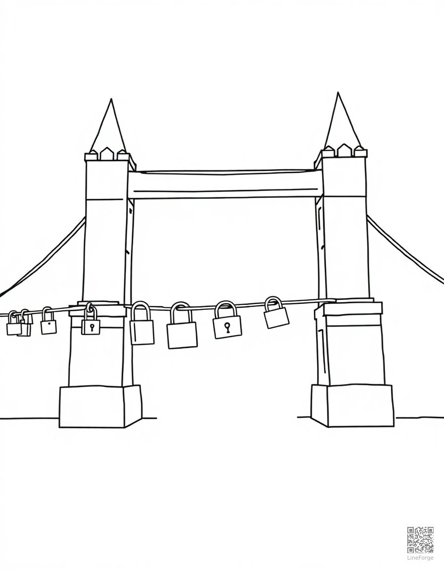 love lock bridge with padlocks coloring page Minimal style - free printable