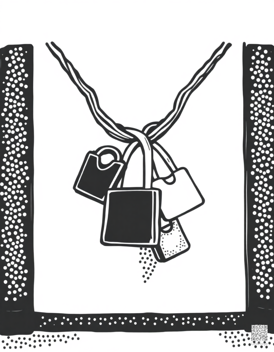 love lock bridge with padlocks coloring page Stipple style - free printable