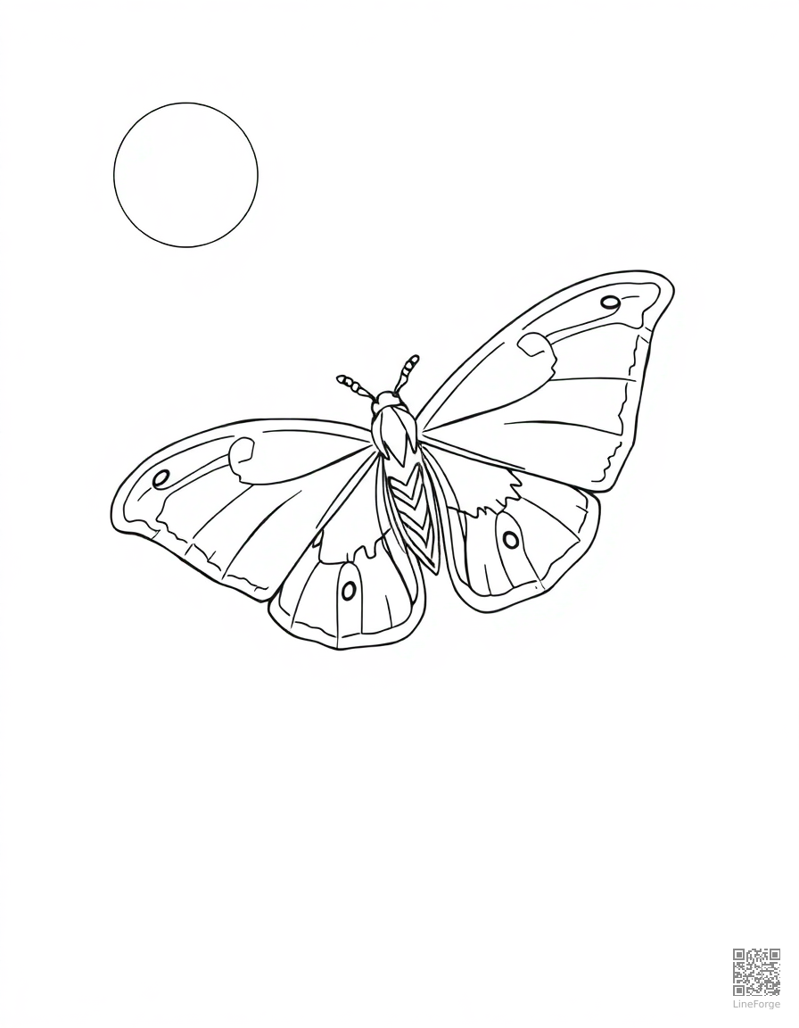 luna moth under moonlight coloring page Contour style - free printable
