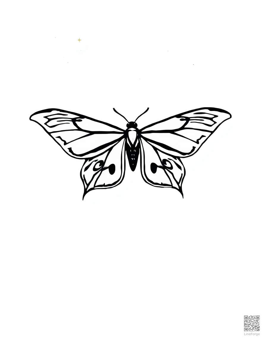 luna moth under moonlight coloring page Minimal style - free printable