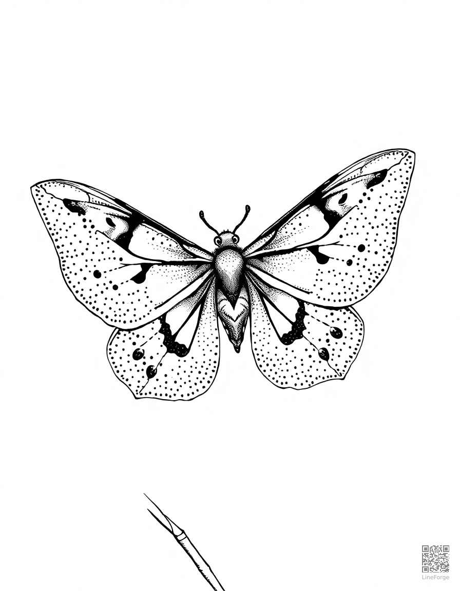 luna moth under moonlight coloring page Stipple style - free printable