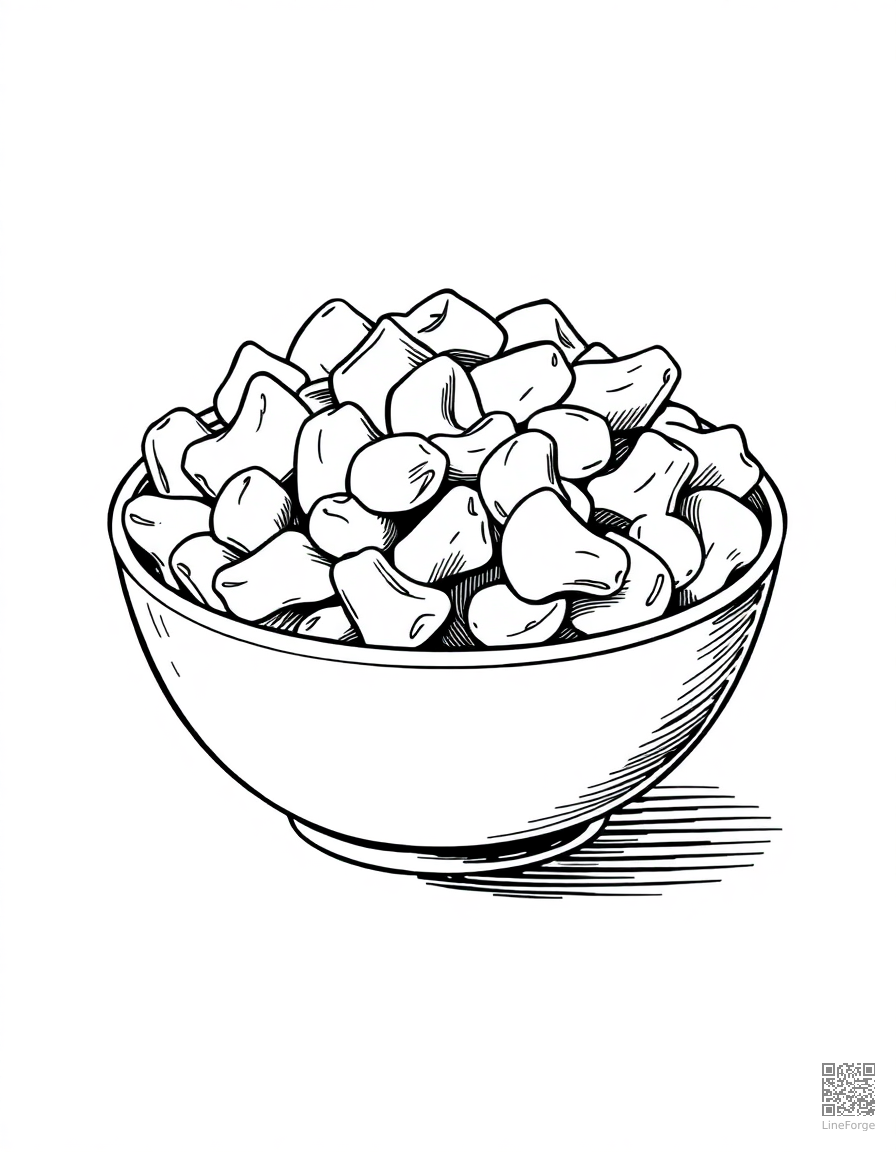 mac and cheese in a bowl coloring page Crosshatch style - free printable