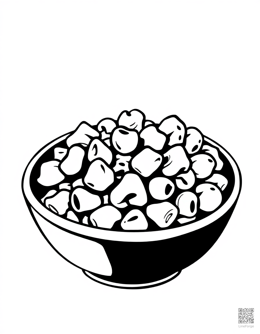 mac and cheese in a bowl coloring page Woodcut style - free printable