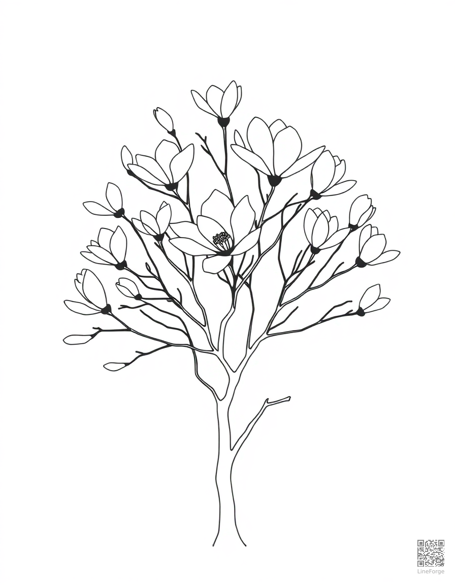 magnolia tree in full bloom coloring page Minimal style - free printable