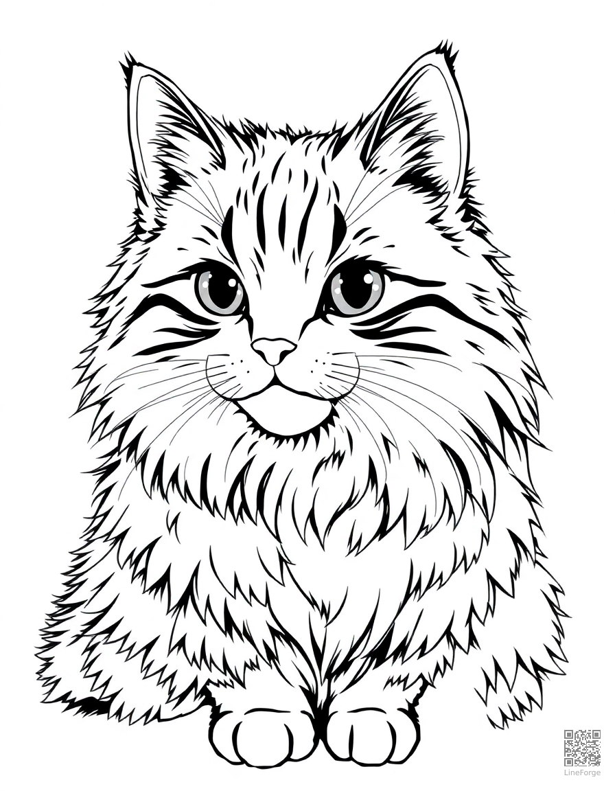 Maine Coon cat with fluffy fur coloring page Manga style - free printable