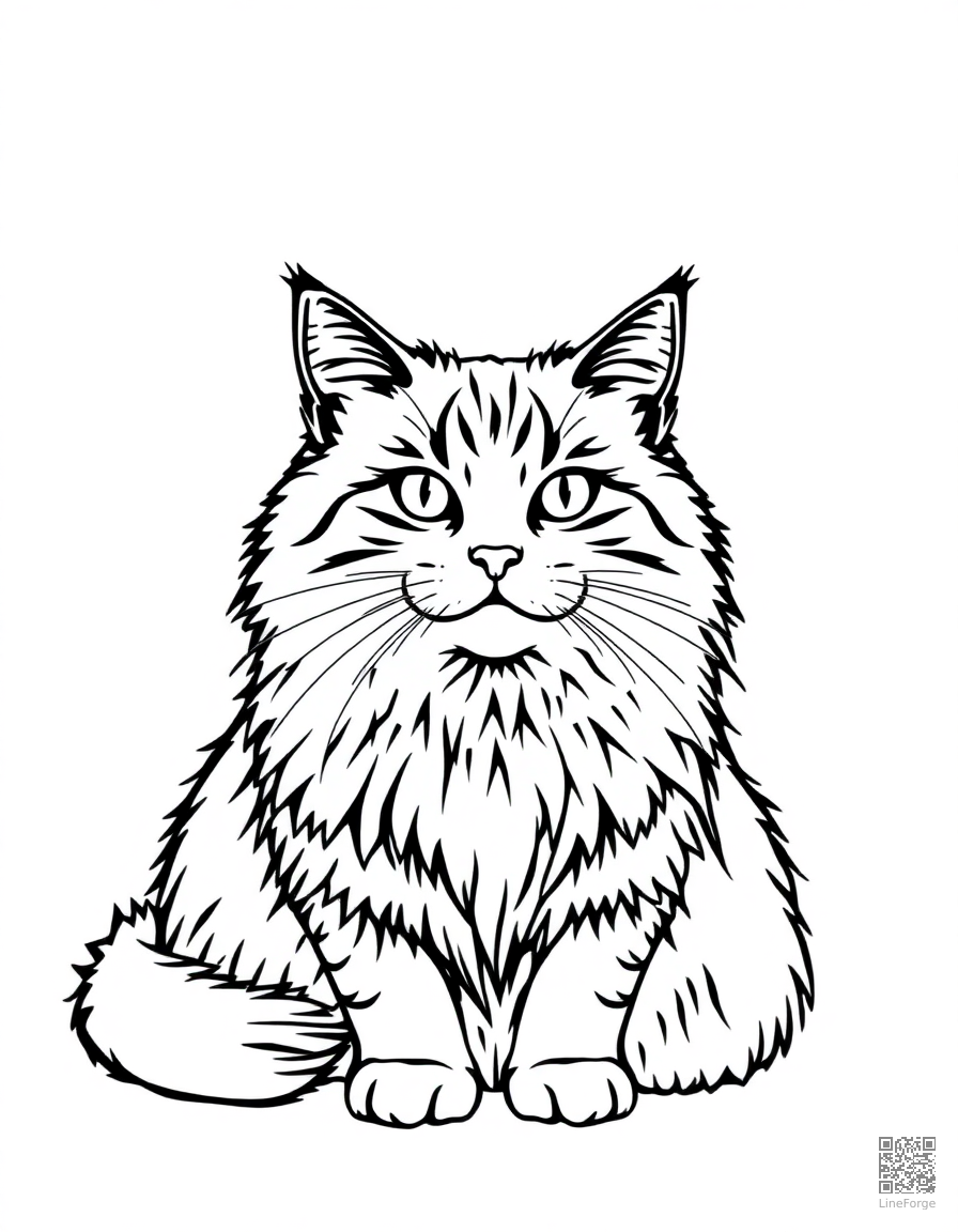 Maine Coon cat with fluffy fur coloring page Minimal style - free printable