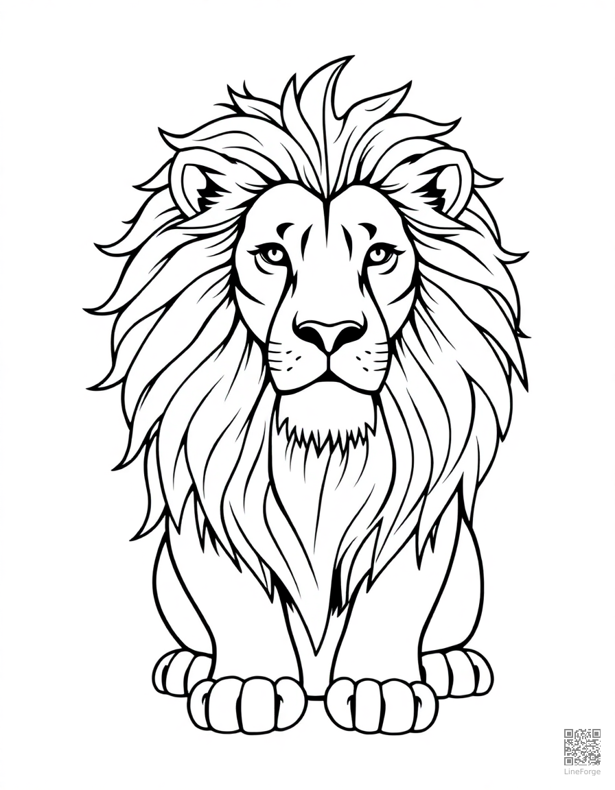 Majestic lion with flowing mane coloring page Contour style - free printable