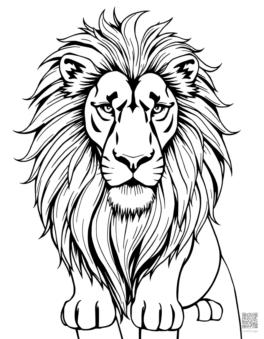 Majestic lion with flowing mane coloring page Manga style - free printable