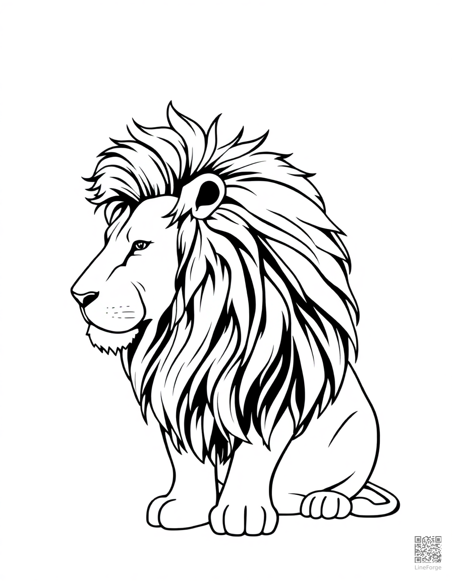 Majestic lion with flowing mane coloring page Minimal style - free printable
