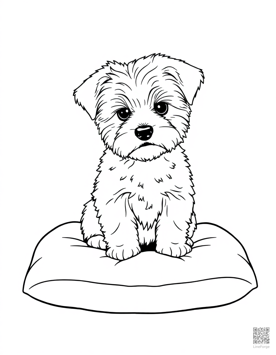 maltese puppy sitting on a velvet pillow coloring page Contour style - free printable