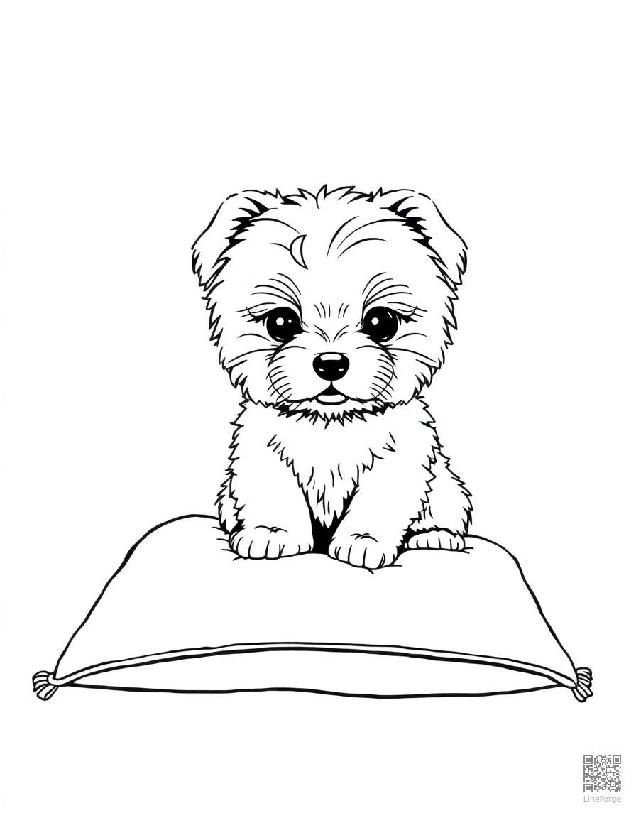 maltese puppy sitting on a velvet pillow coloring page Manga style - free printable