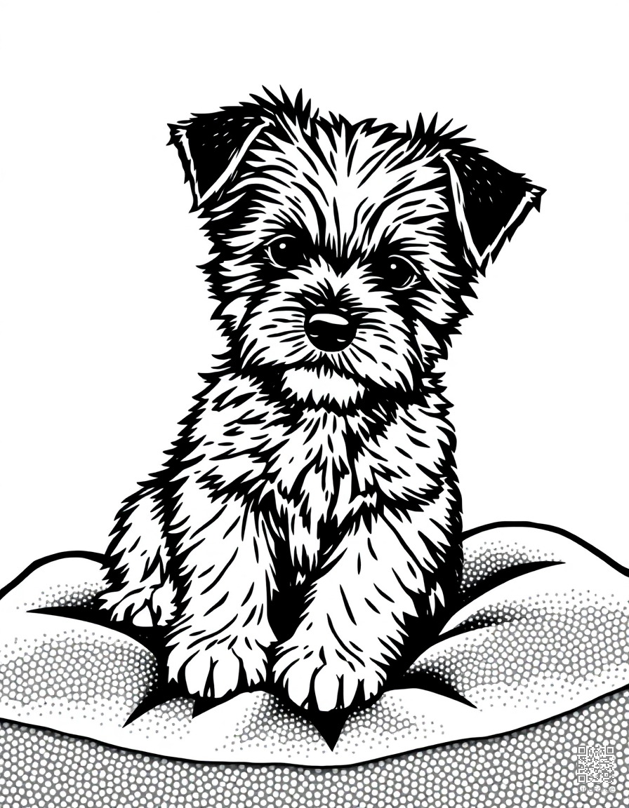 maltese puppy sitting on a velvet pillow coloring page Stipple style - free printable