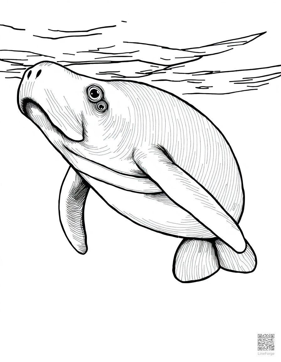 manatee swimming in a crystal clear spring coloring page Crosshatch style - free printable