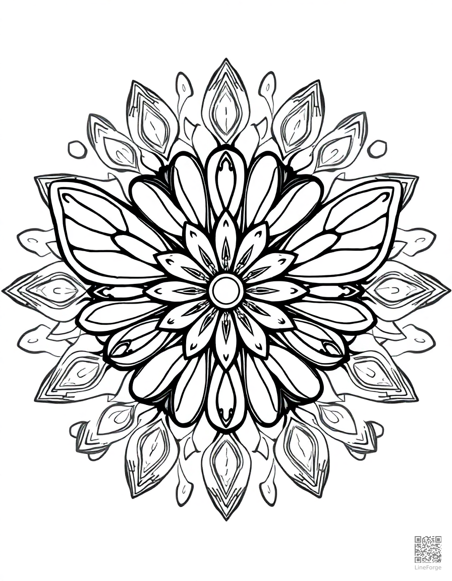 mandala with butterfly wing designs coloring page Contour style - free printable