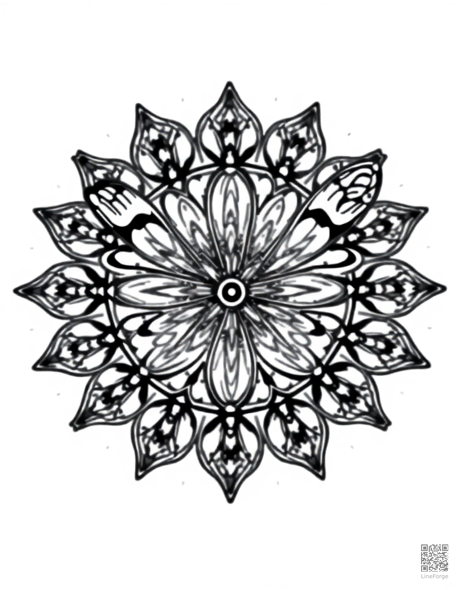 mandala with butterfly wing designs coloring page Stipple style - free printable