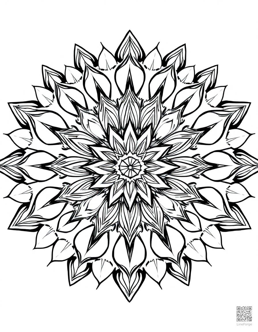 mandala with crystal and gemstone shapes coloring page Contour style - free printable