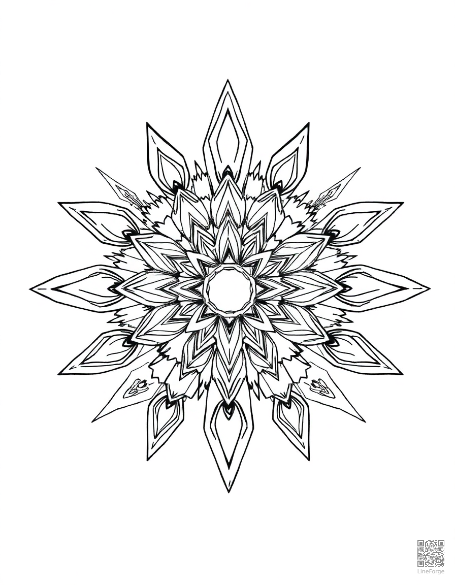 mandala with crystal and gemstone shapes coloring page Manga style - free printable