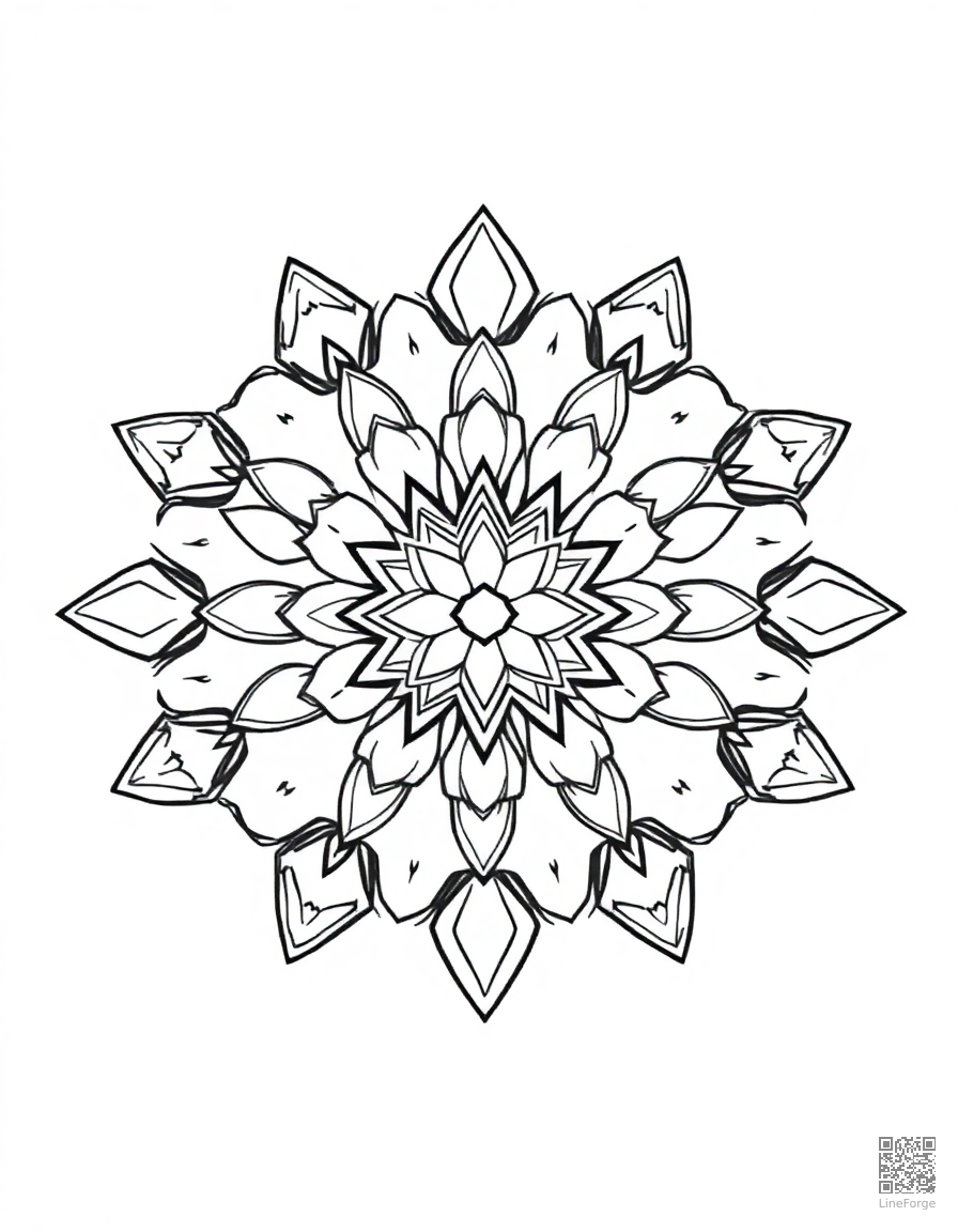 mandala with crystal and gemstone shapes coloring page Minimal style - free printable