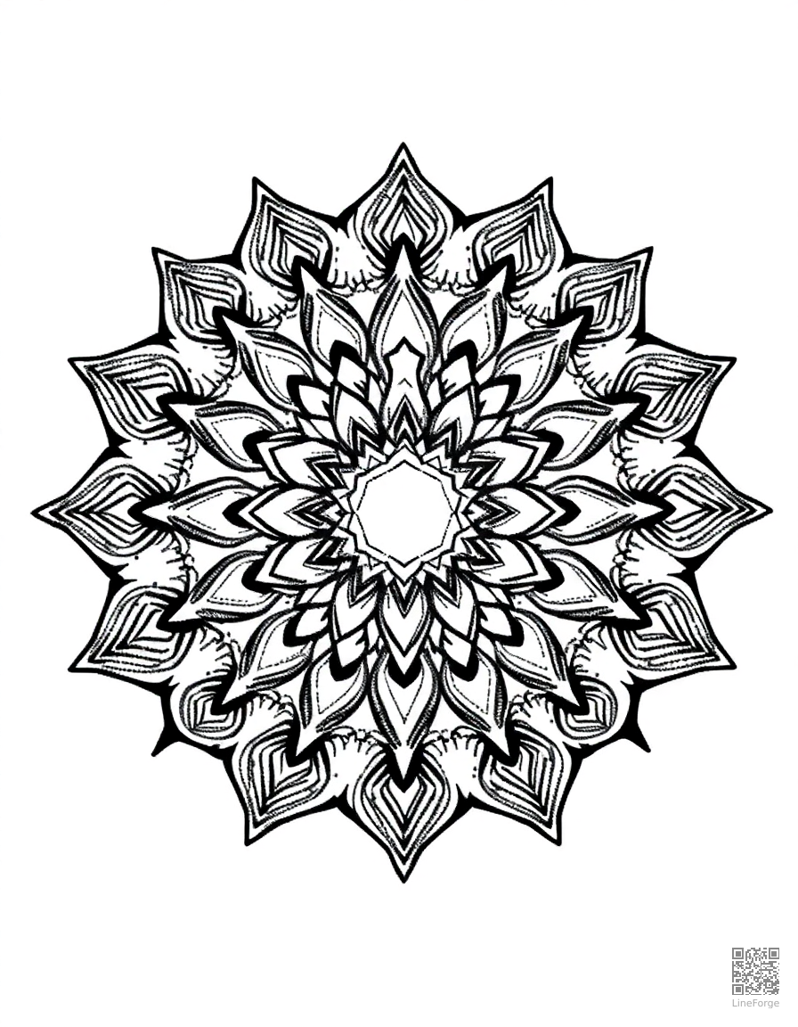 mandala with crystal and gemstone shapes coloring page Stipple style - free printable