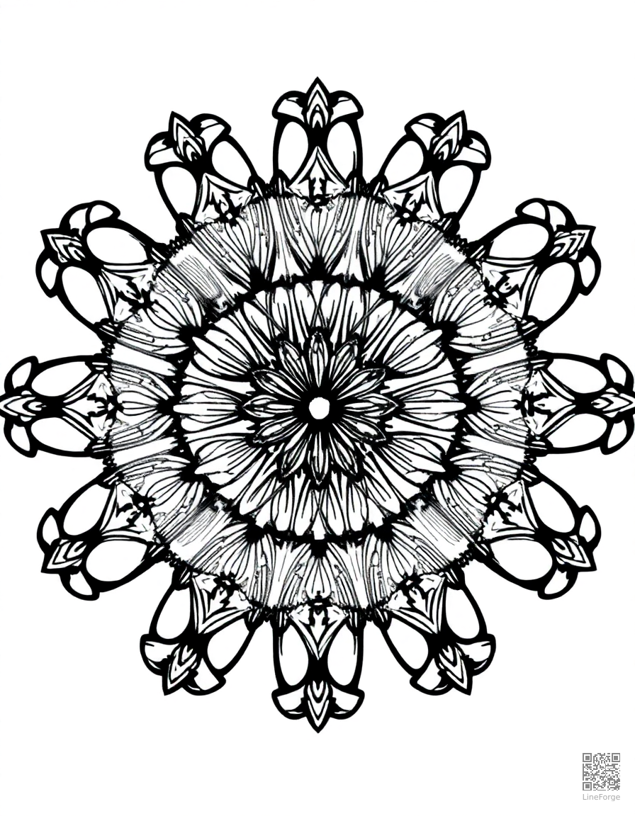 mandala with dragonfly wing designs coloring page Crosshatch style - free printable