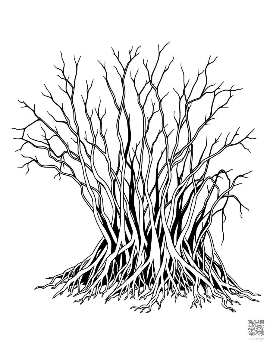Free mangrove swamp with tangled roots coloring page in minimal style — printable line art