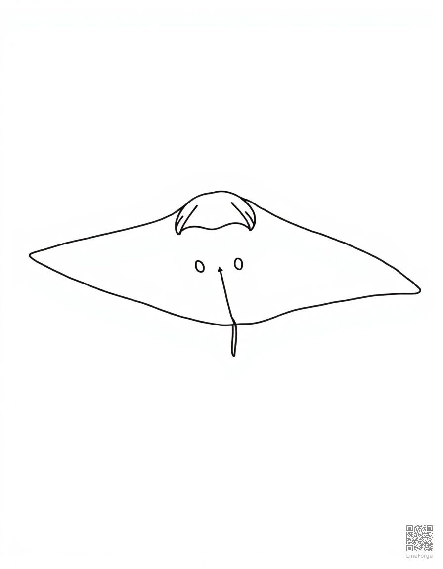 Free manta ray gliding through clear water coloring page in contour style — printable line art