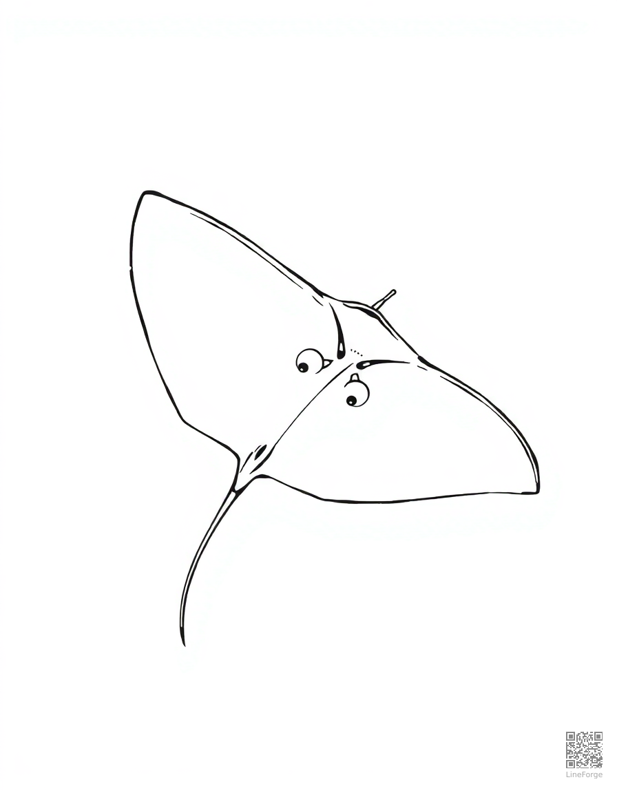Free manta ray gliding through clear water coloring page in manga style — printable line art