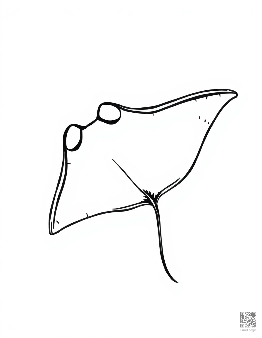 manta ray gliding through clear water coloring page Woodcut style - free printable