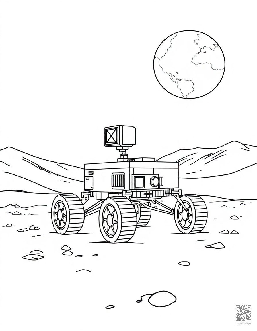 Free mars rover exploring the red planet coloring page in contour style — printable line art