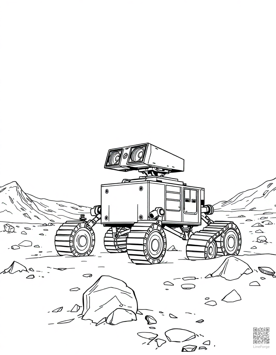 mars rover exploring the red planet coloring page Manga style - free printable