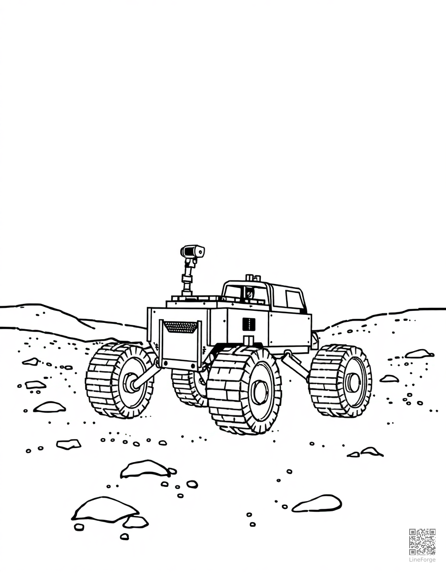 Free mars rover exploring the red planet coloring page in stipple style — printable line art
