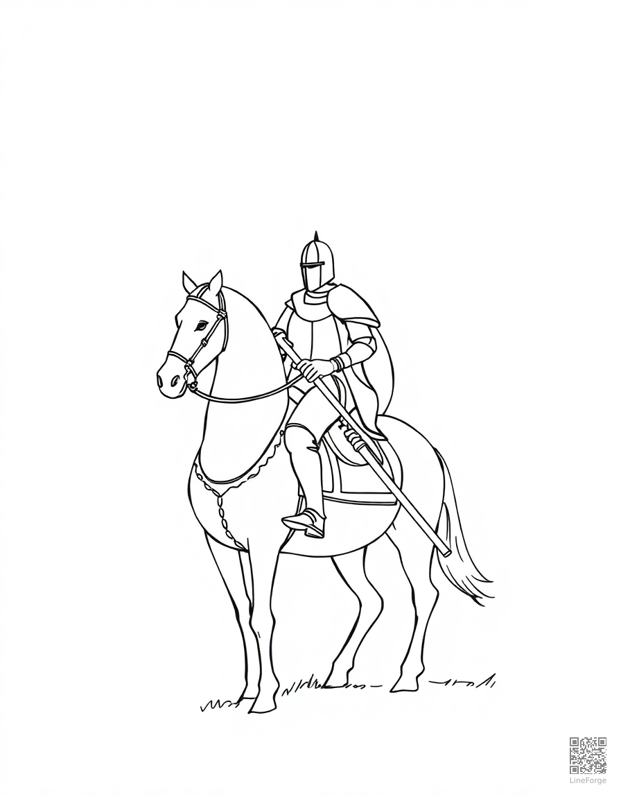 Medieval knight on horseback coloring page Minimal style - free printable
