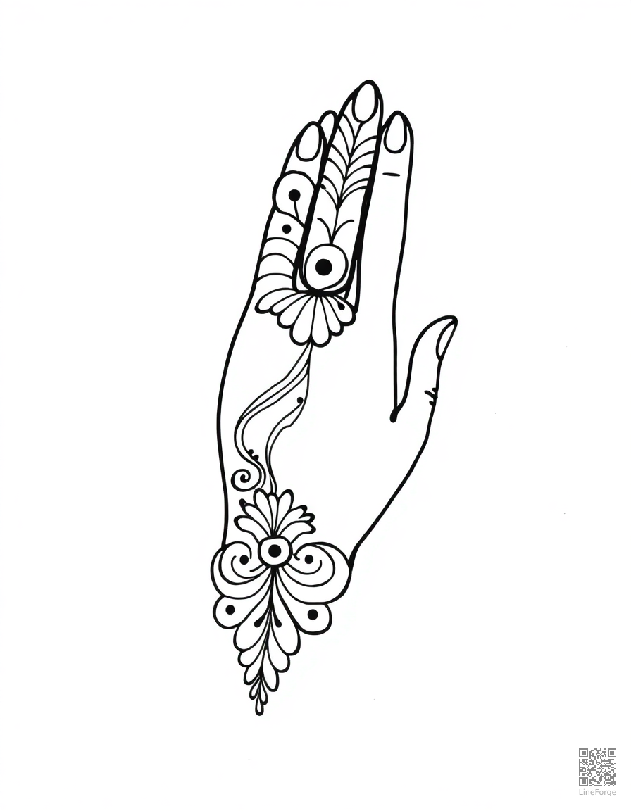 Free mehndi bridal hand design coloring page in minimal style — printable line art