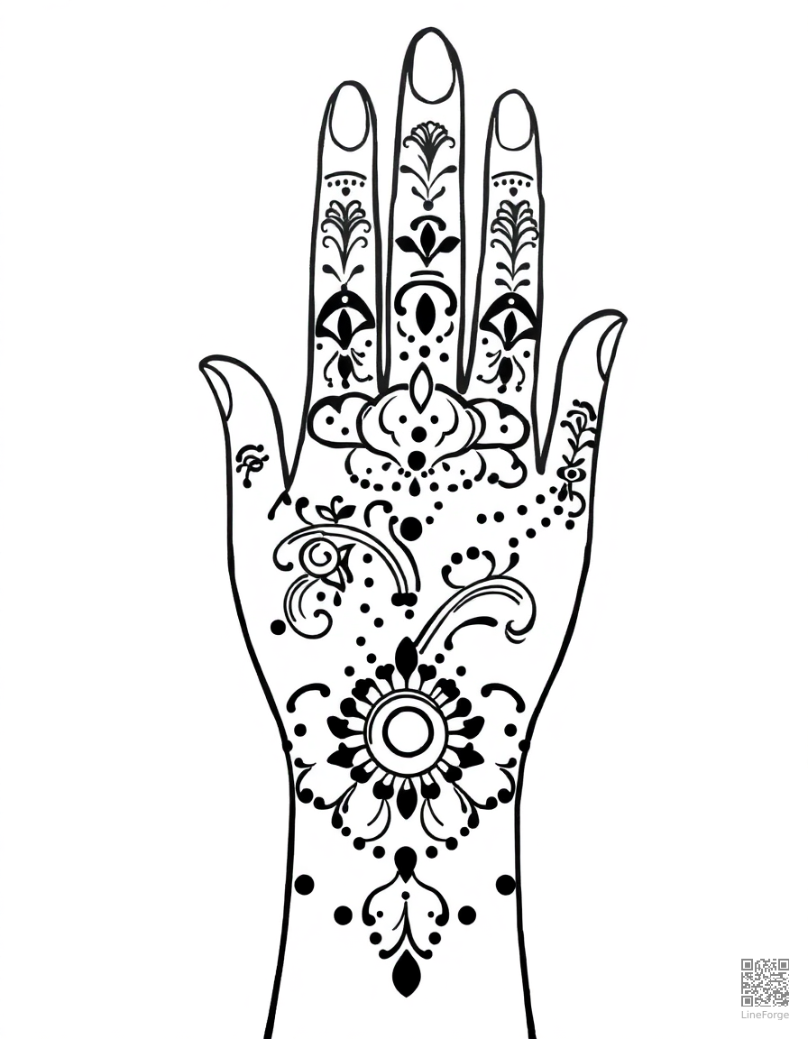 mehndi bridal hand design coloring page Stipple style free printable