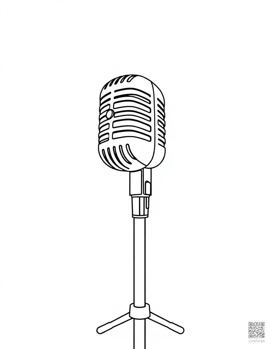 microphone on a stand with spotlight coloring page Contour style - free printable