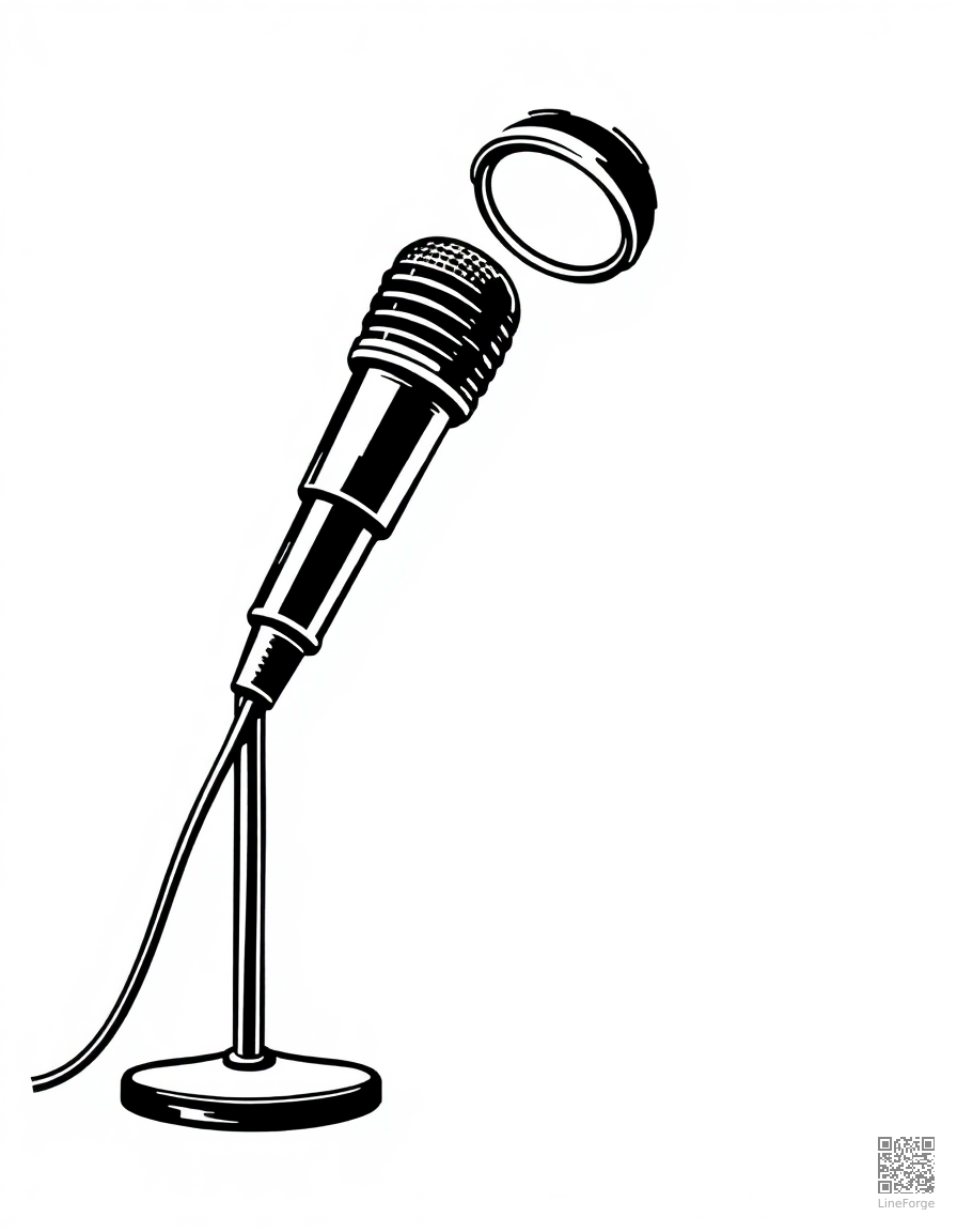 microphone on a stand with spotlight coloring page Woodcut style - free printable