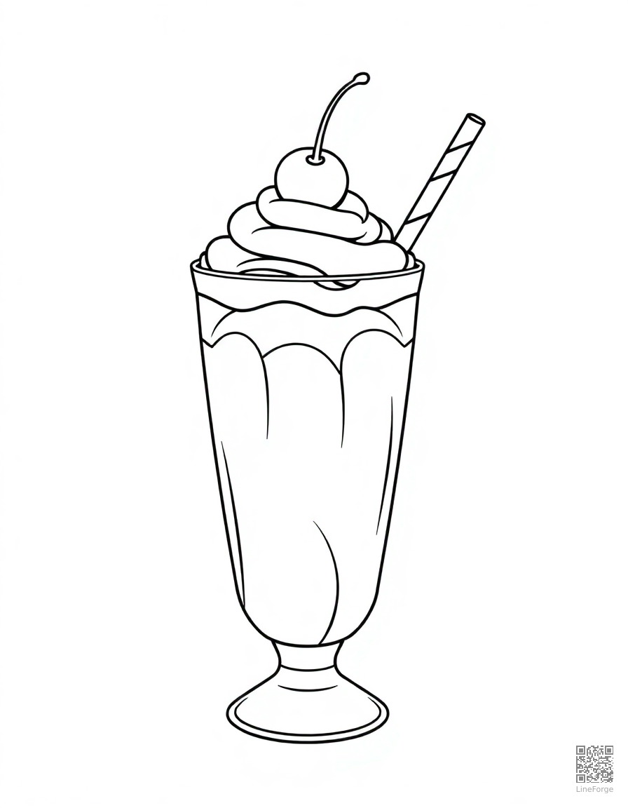Free milkshake with cherry on top coloring page in contour style — printable line art