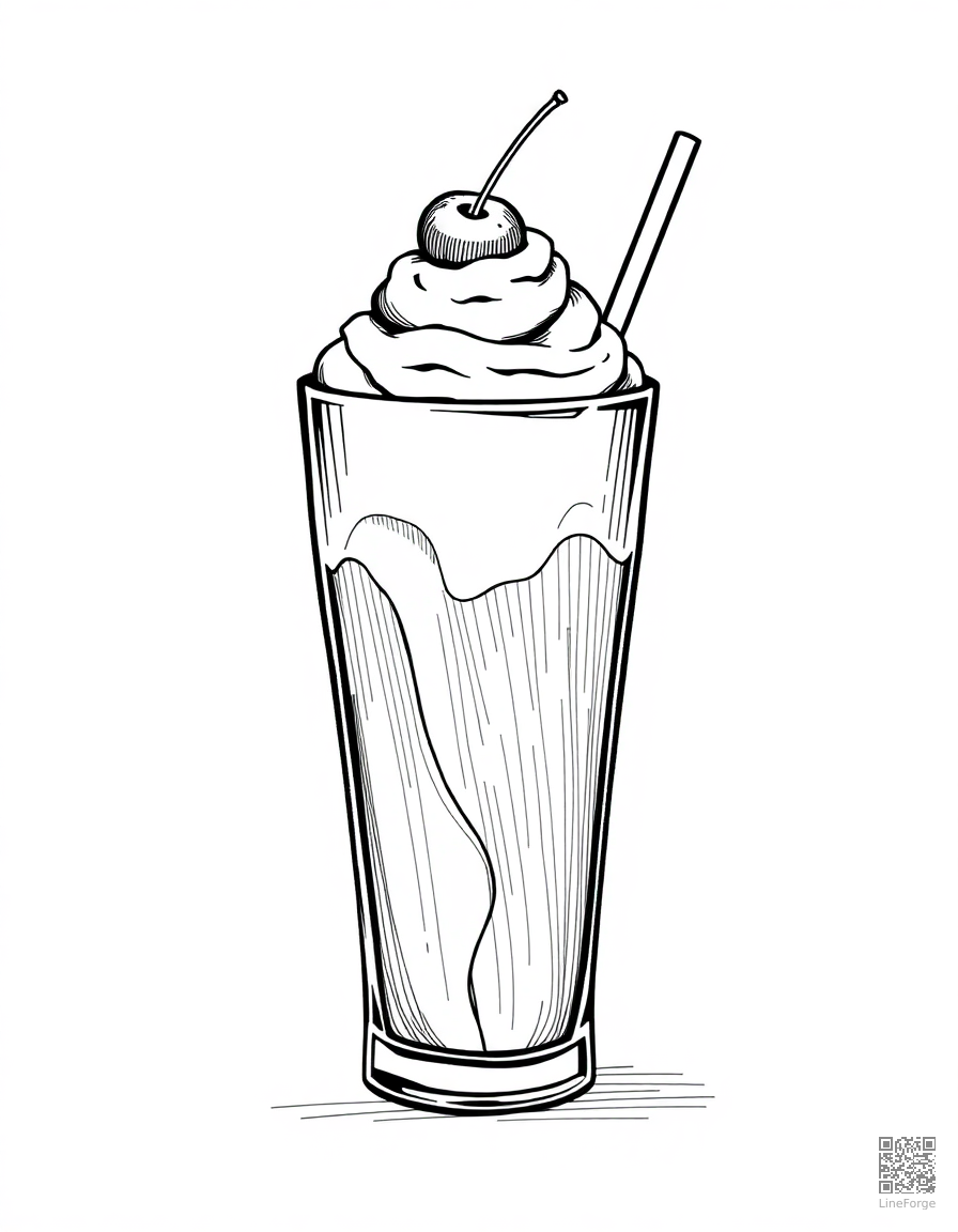 milkshake with cherry on top coloring page Crosshatch style free printable
