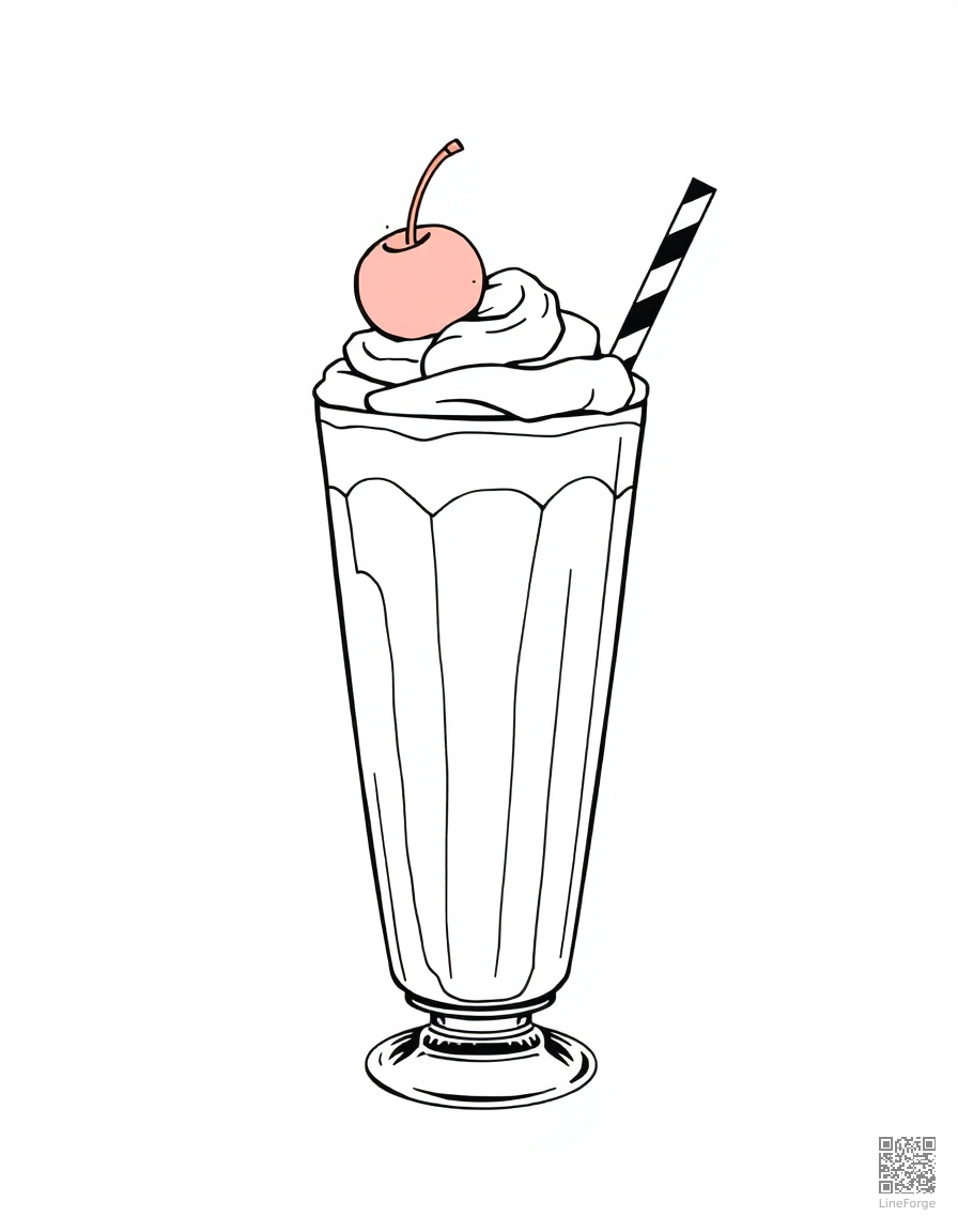 Free milkshake with cherry on top coloring page in manga style — printable line art
