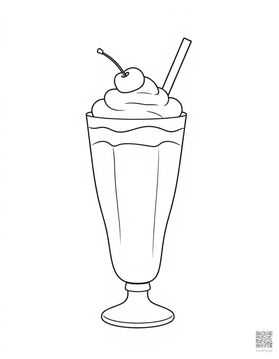 Free milkshake with cherry on top coloring page in minimal style — printable line art