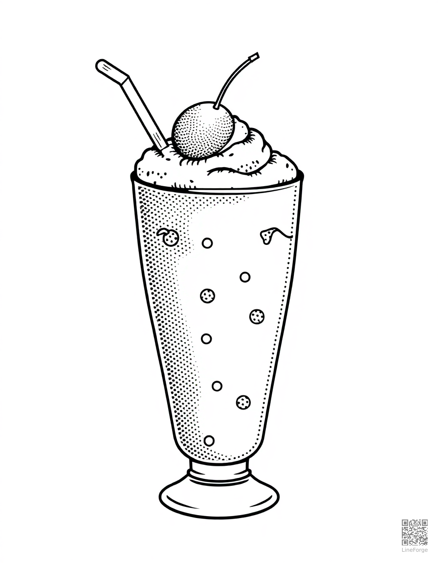 milkshake with cherry on top coloring page Stipple style free printable