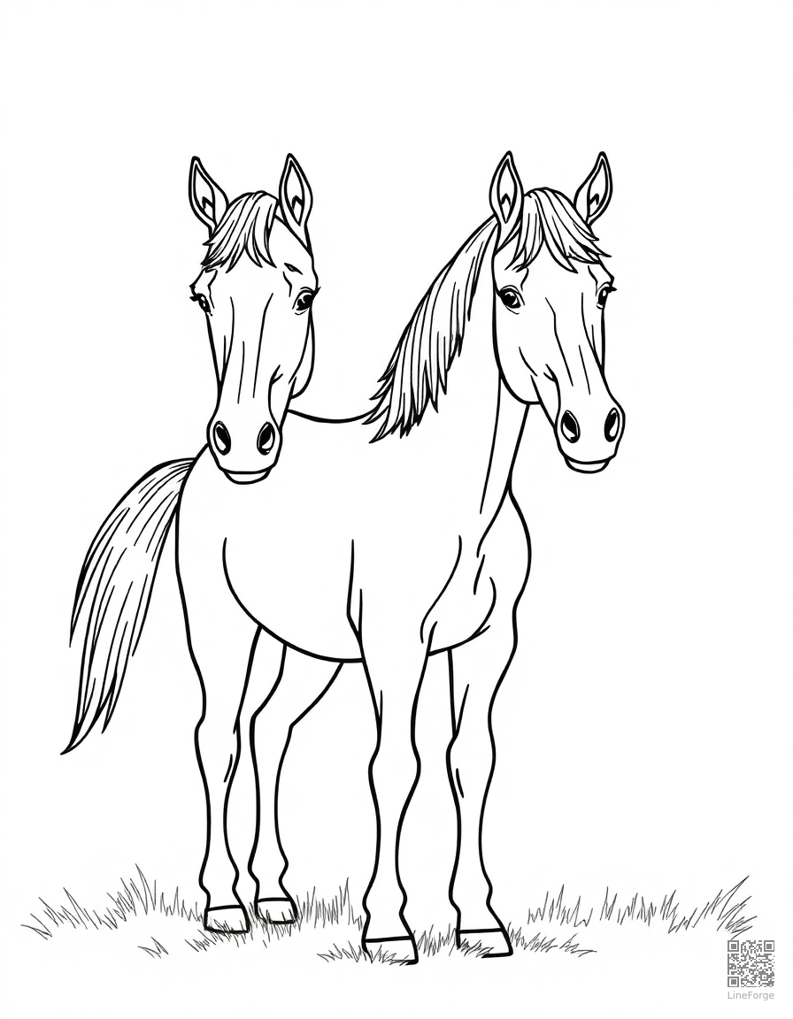 miniature horse standing next to a regular horse coloring page Contour style - free printable