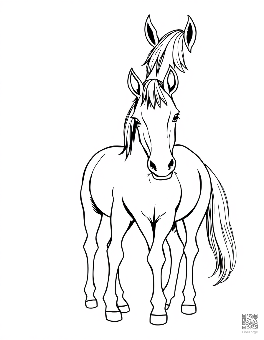 miniature horse standing next to a regular horse coloring page Manga style - free printable