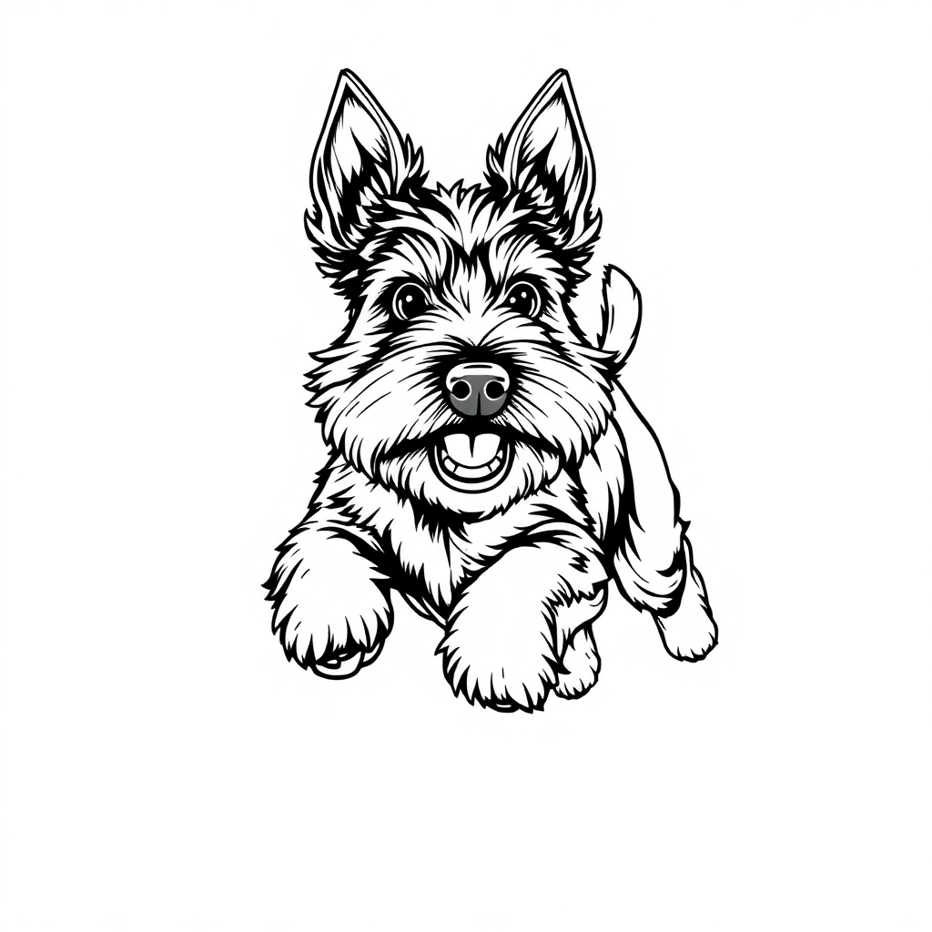 Miniature Schnauzer dog — playing and running, energetic and joyful coloring page Manga style - free printable