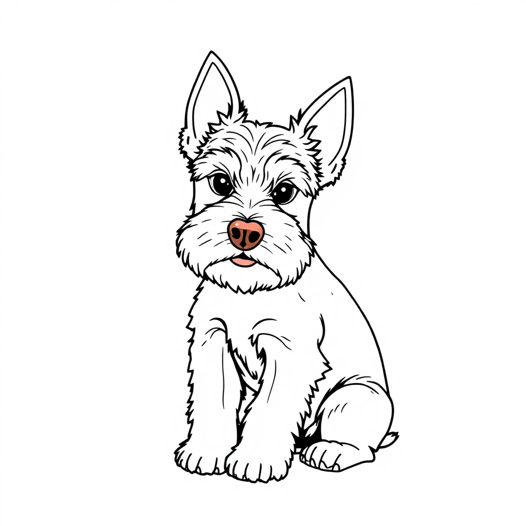 Miniature Schnauzer dog — sitting portrait, looking at viewer, friendly expression coloring page Manga style free printable