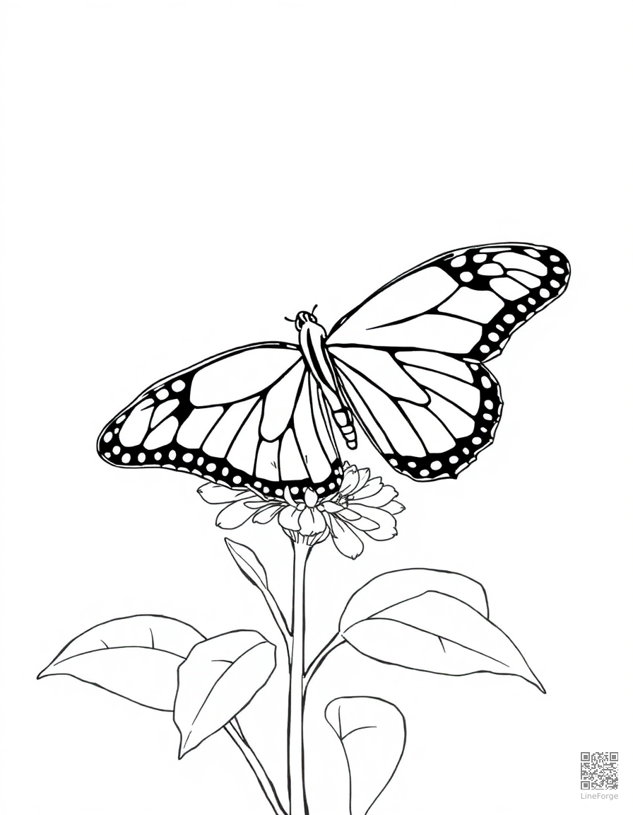 monarch butterfly on a milkweed plant coloring page Contour style - free printable